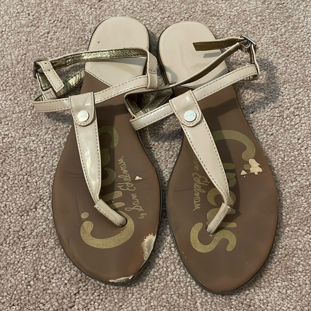 Sam Edelman Circus Cayden Flat T Strap Sandal Nude 7.5